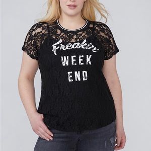 Lane Bryant lace “Freakin Week End” top size 22/24